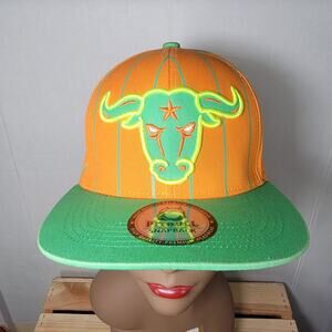 Pitbull Neon Orange & Green "Texas" Snapback Ballcap w/ Yellow Bull
